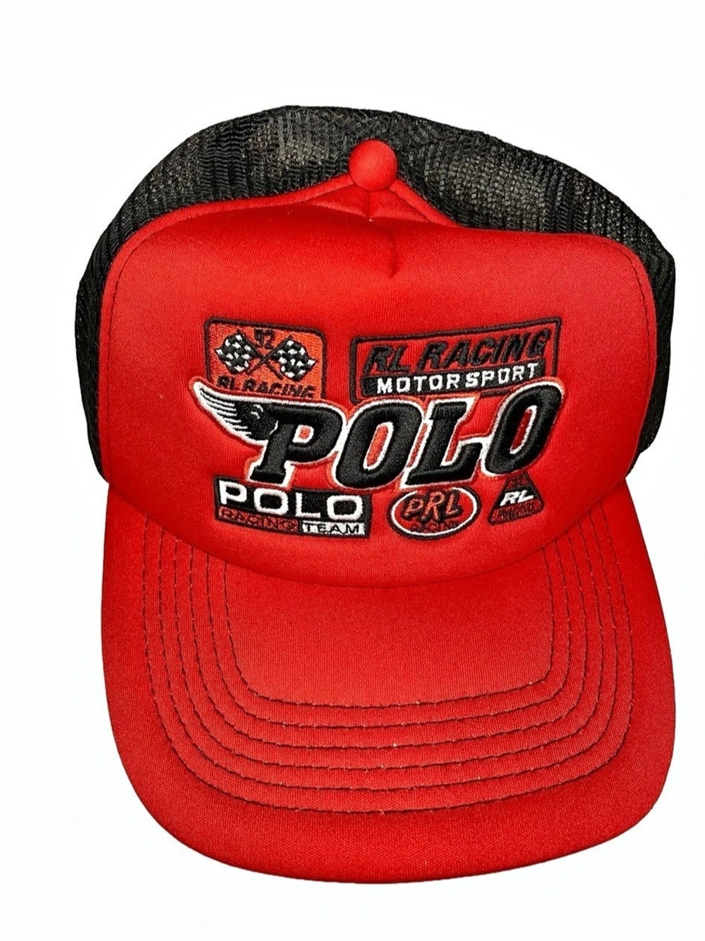 Ralph Lauren Polo Racing Trucker Hat Red & Black